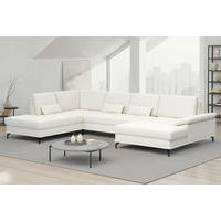 SEDACÍ SOUPRAVA, kůže, bílá - bílá/černá, Basics, kov/textil (223/363/176cm) - Sit & More