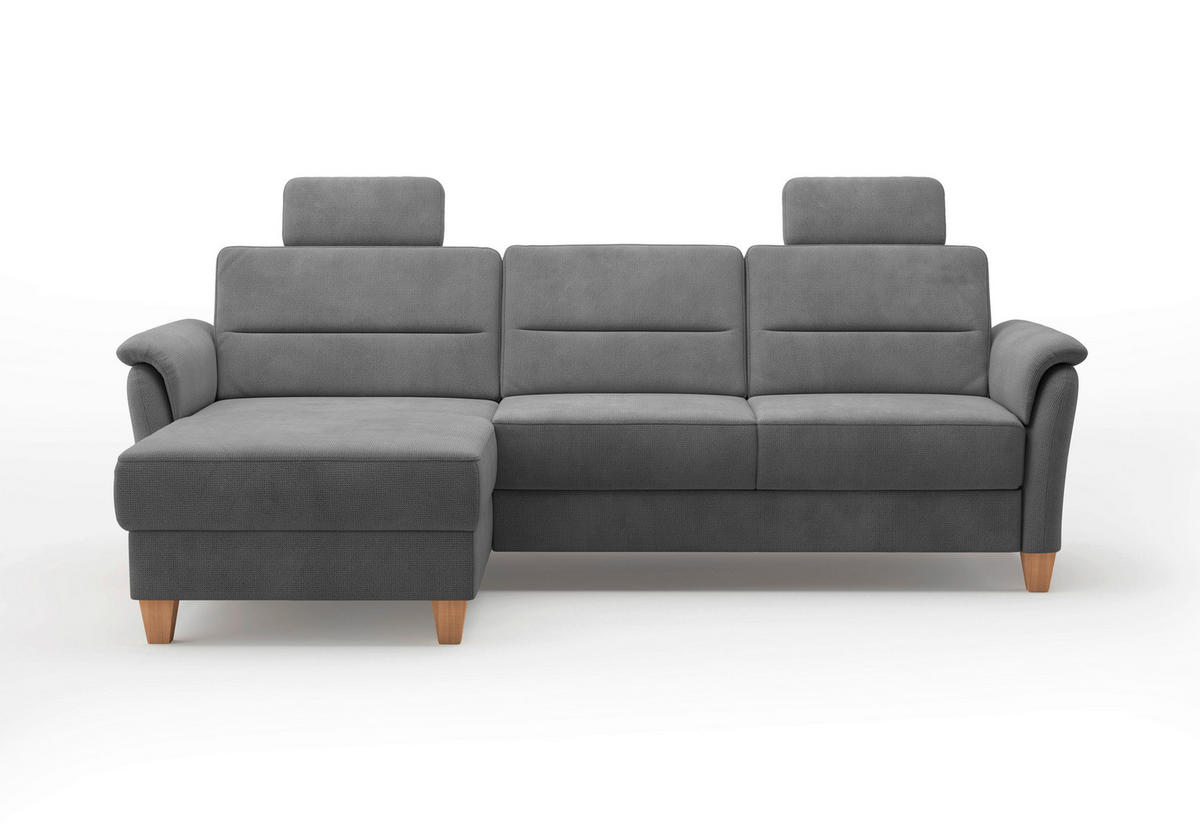 ECKSOFA in Flachgewebe Grau  163/244 cm  - Eichefarben/Grau, KONVENTIONELL, Holz/Textil (163/244cm) - Sit & More