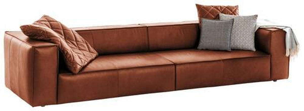 VIERSITZER-SOFA Cognac Echtleder  - Cognac/Schwarz, MODERN, Leder/Kunststoff (300/66/104cm) - Chilliano