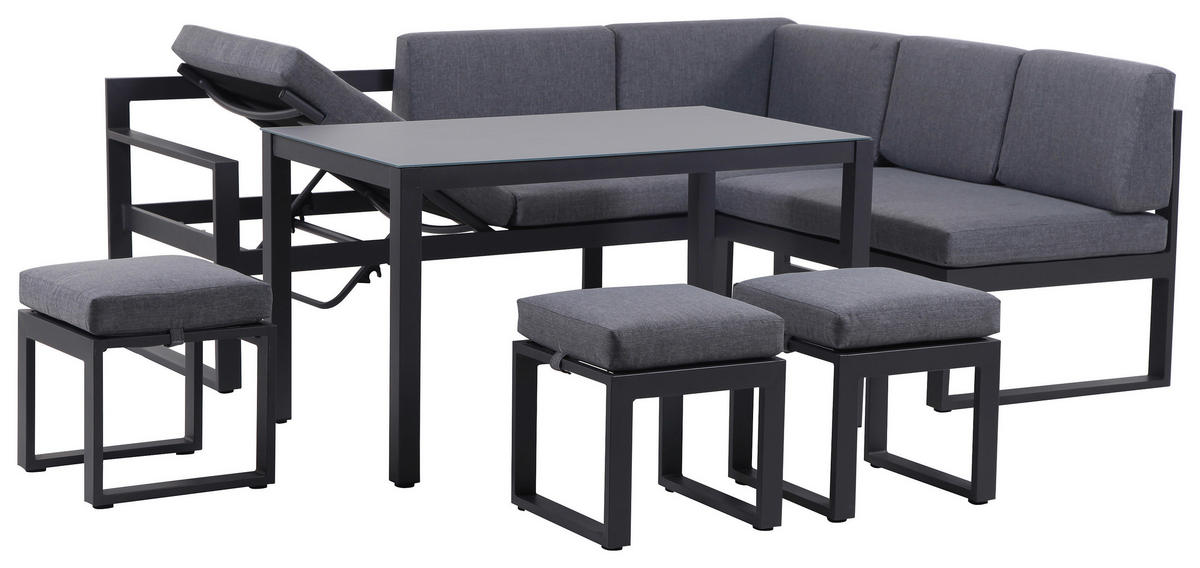 VRTNA GARNITURA   metal, staklo, tekstil  antracit, svijetlo siva, tamno siva    - boje grafita/tamno siva, Moderno, staklo/metal (213/169cm) - Ambia Garden