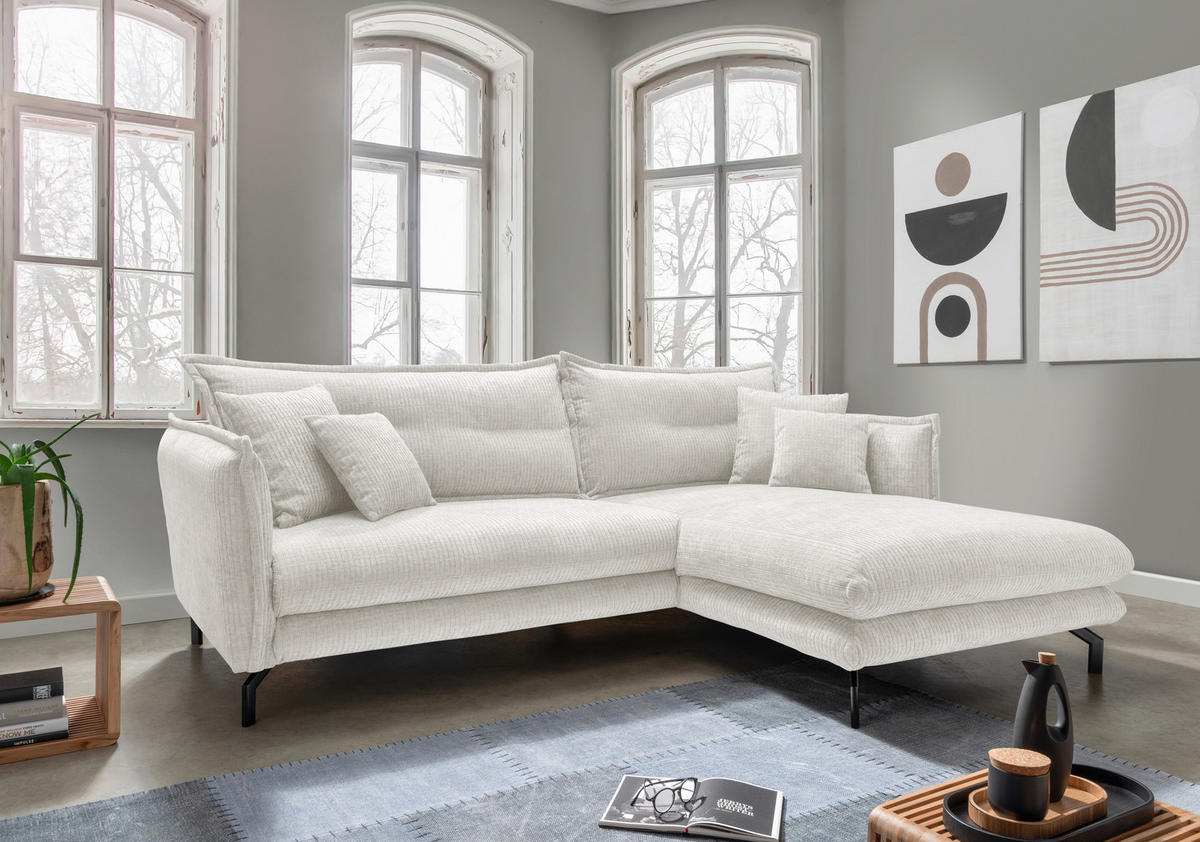 ECKSOFA Creme Velours  - Creme/Schwarz, Design, Textil/Metall (255/180cm) - Livetastic