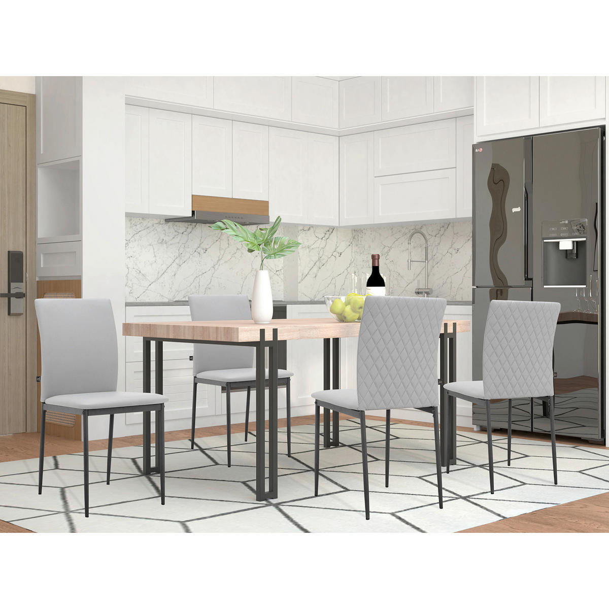 STUHL-SET 4 Stück  in Stahl Lederlook  - Hellgrau/Schwarz, Design, Textil/Metall (44/88/51cm) - MID.YOU