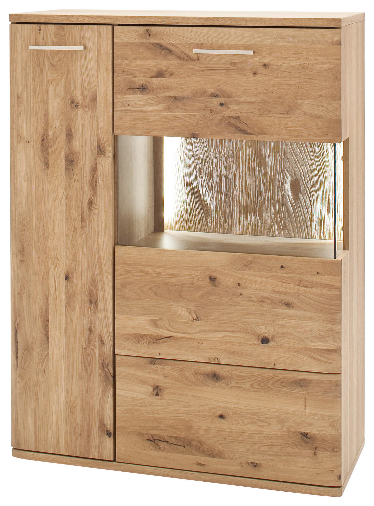 HIGHBOARD ohne Beleuchtung,  in 90/122/37 cm  - Eichefarben/Schwarz, Design, Glas/Holz (90/122/37cm) - Livetastic