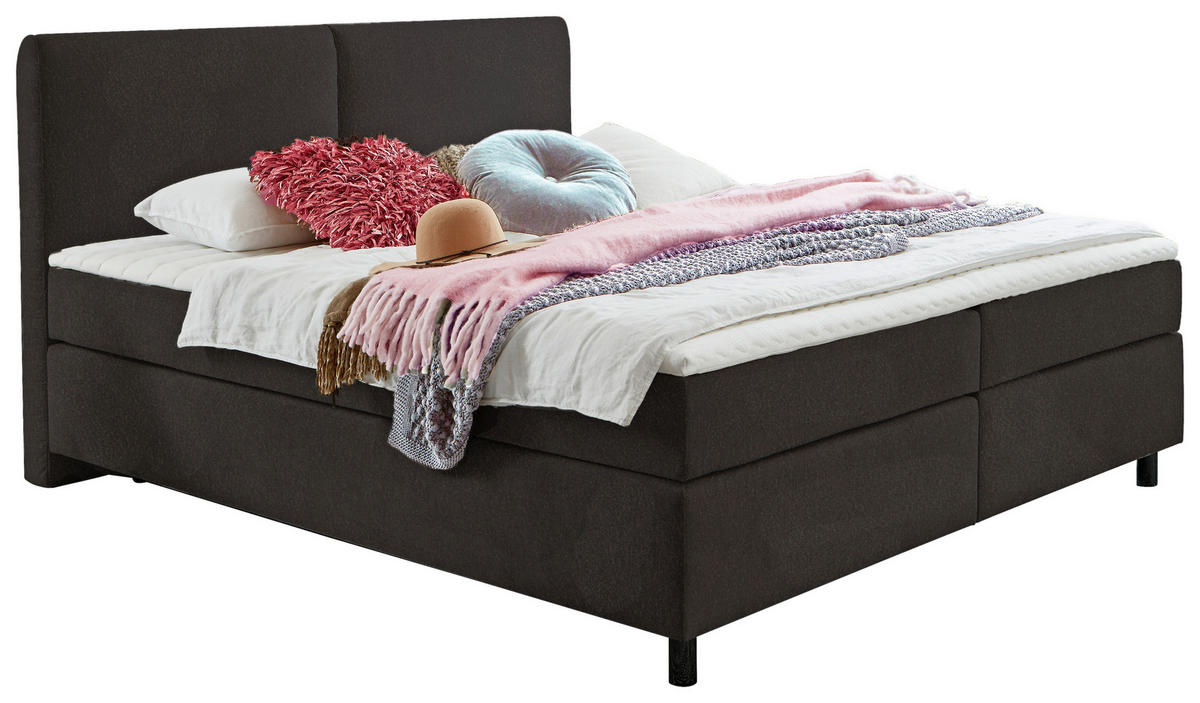 BOXSPRINGBETT 180/200 cm  in Schlammfarben  - Schlammfarben/Schwarz, Konventionell, Kunststoff/Textil (180/200cm) - Hom`in