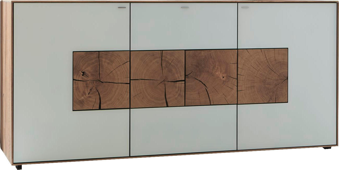 SIDEBOARD Kerneiche vollmassiv Weiß, Eichefarben  - Eichefarben/Weiß, Design, Glas/Holz (175/81/49cm) - Valnatura