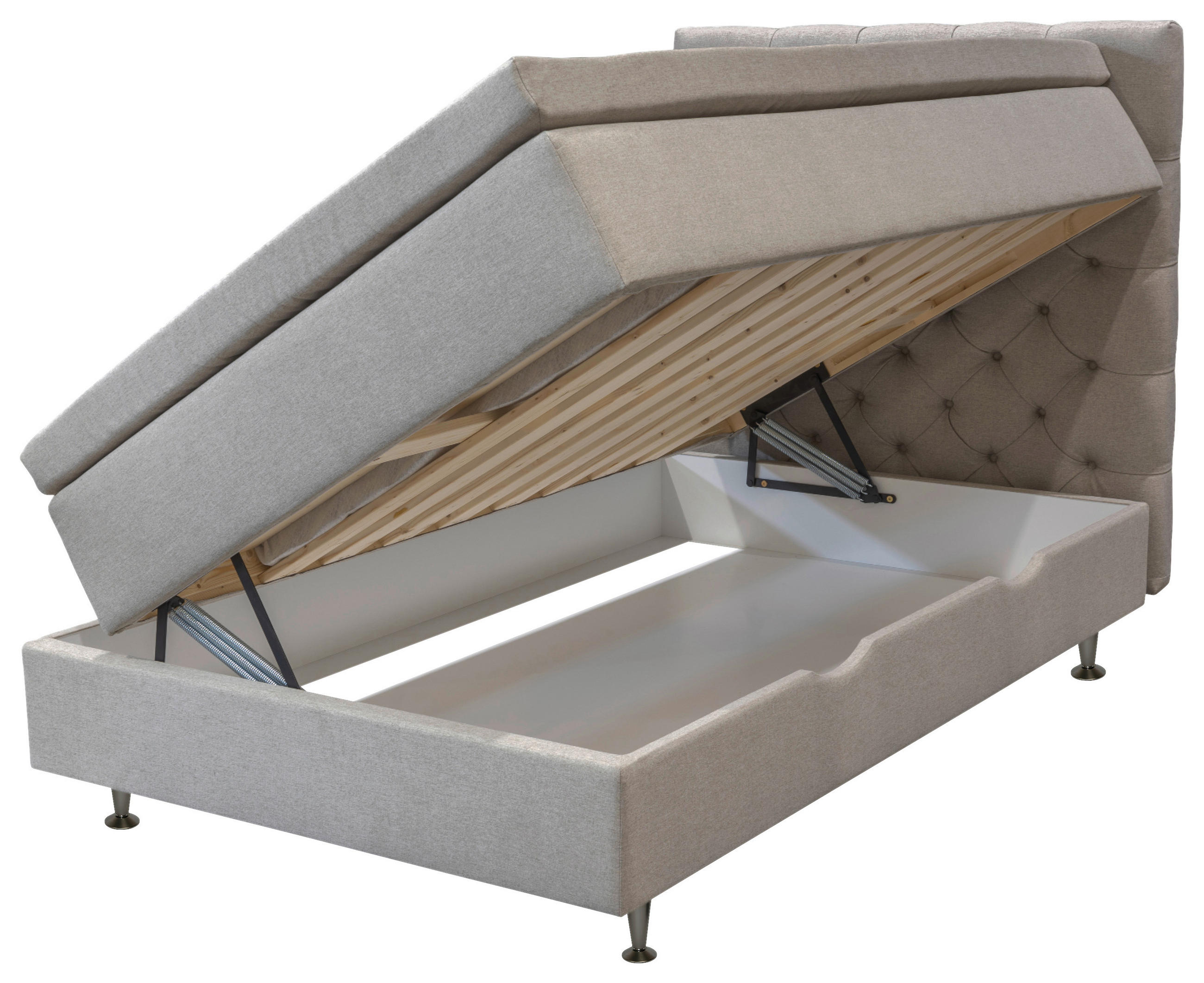 KONTINENTALSÄNG 120/200 cm  i sandfärgad  - sandfärgad/aluminiumfärg, Klassisk, metall/trä (120/200cm) - Cassando
