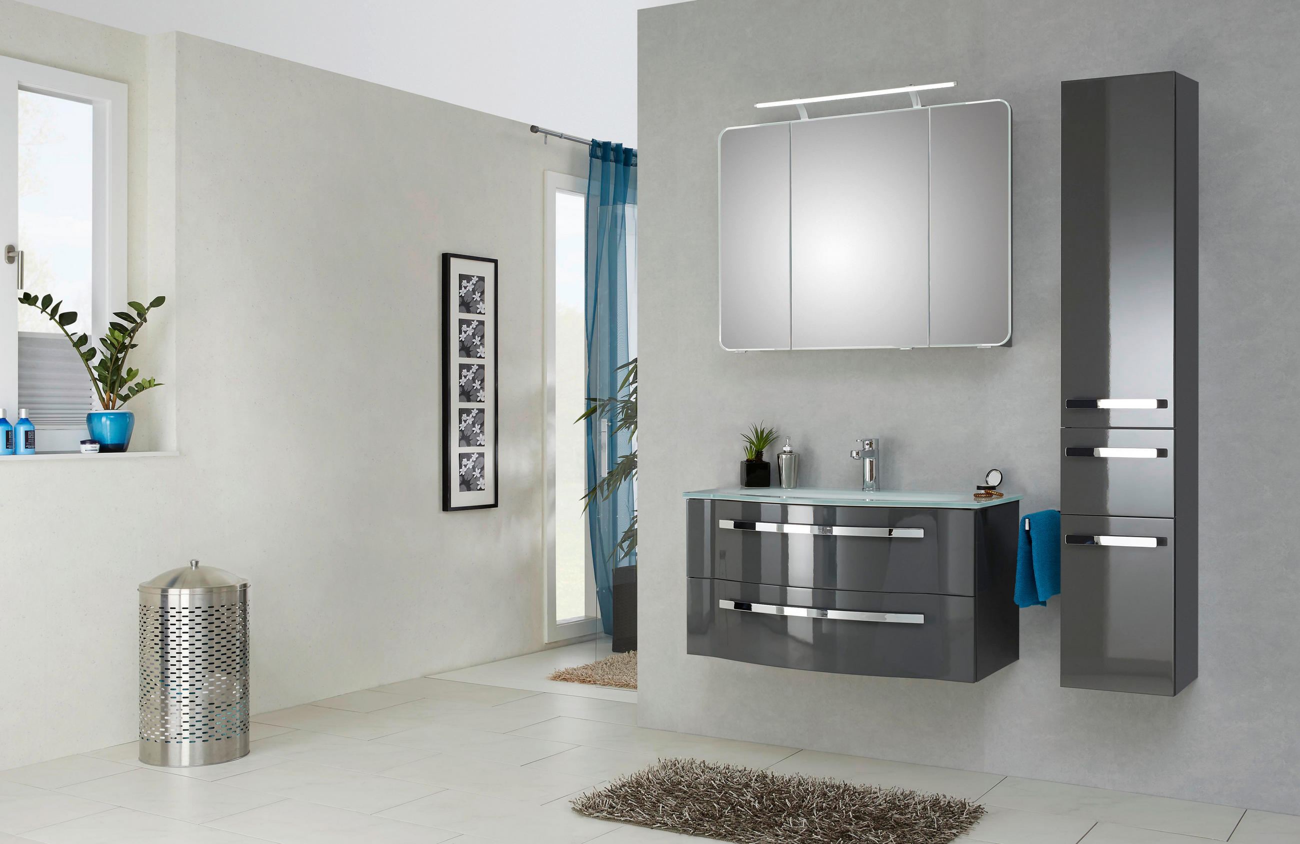 HOCHSCHRANK 30/168/33 cm  - Chromfarben/Dunkelgrau, KONVENTIONELL, Glas/Holzwerkstoff (30/168/33cm) - Xora