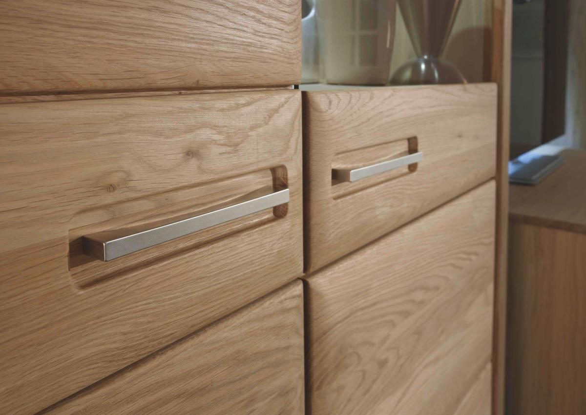 HIGHBOARD  in 107/131/38 cm  - Edelstahlfarben/Eichefarben, KONVENTIONELL, Glas/Holz (107/131/38cm) - Novel