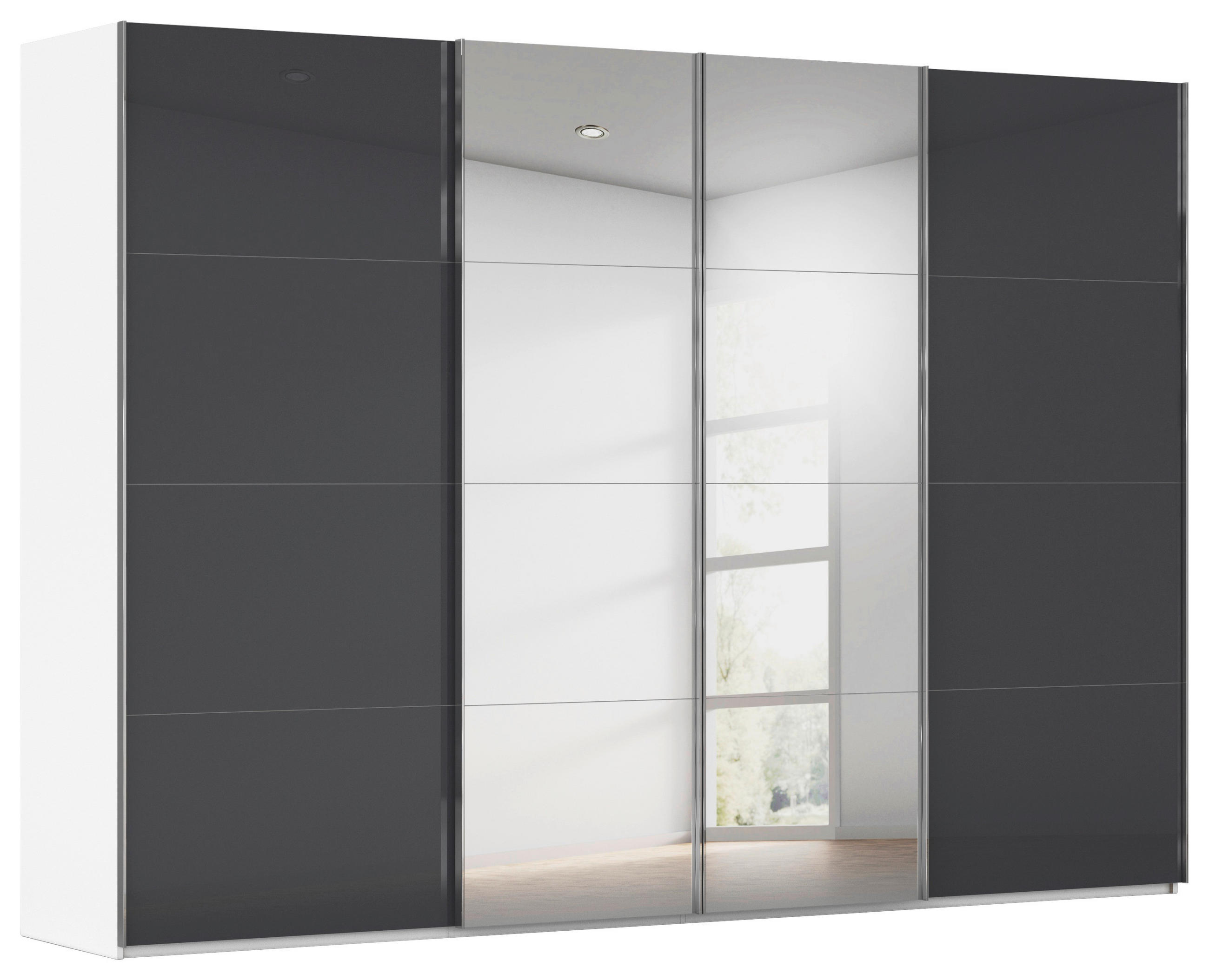 SCHWEBETÜRENSCHRANK 316/235/68 cm 4-türig Schwarz, Weiß  - Chromfarben/Schwarz, Design, Glas/Holzwerkstoff (316/235/68cm) - Novel