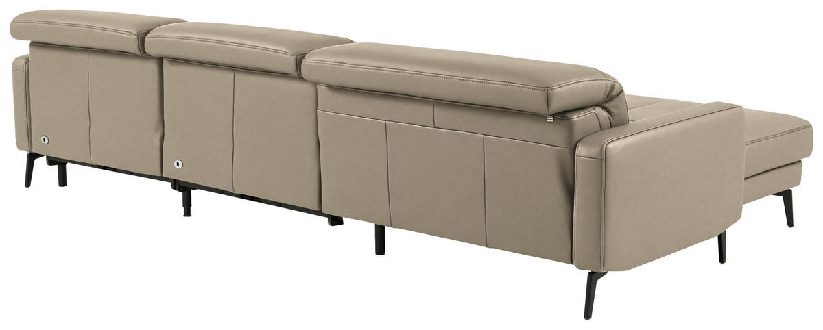 ECKSOFA 179/323 cm  in Echtleder Kaschmir Kopfteilverstellung  179/323 cm  - Kaschmir/Schwarz, Design, Leder/Metall (179/323cm) - Dieter Knoll