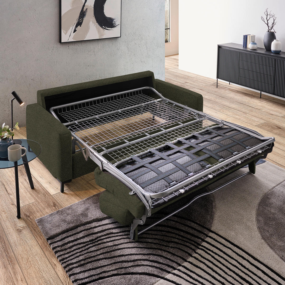 SCHLAFSOFA in Textil Dunkelgrün  - Dunkelgrün/Schwarz, Konventionell, Textil/Metall (187/84/97cm) - Welnova