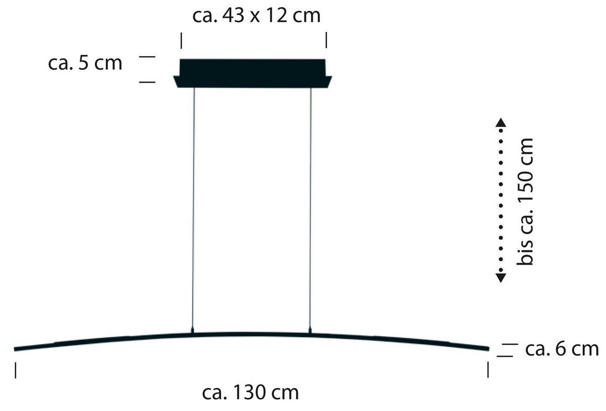 LED-HÄNGELEUCHTE 130 cm  - Alufarben, Design, Metall (130cm) - Hell