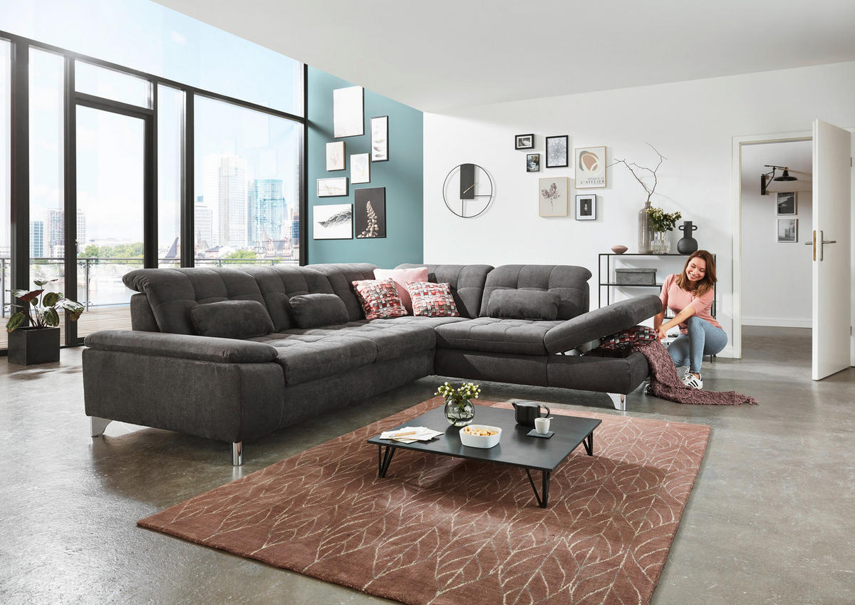 ECKSOFA in Chenille Hellblau  - Chromfarben/Hellblau, Design, Textil/Metall (310/260cm) - Beldomo Speed