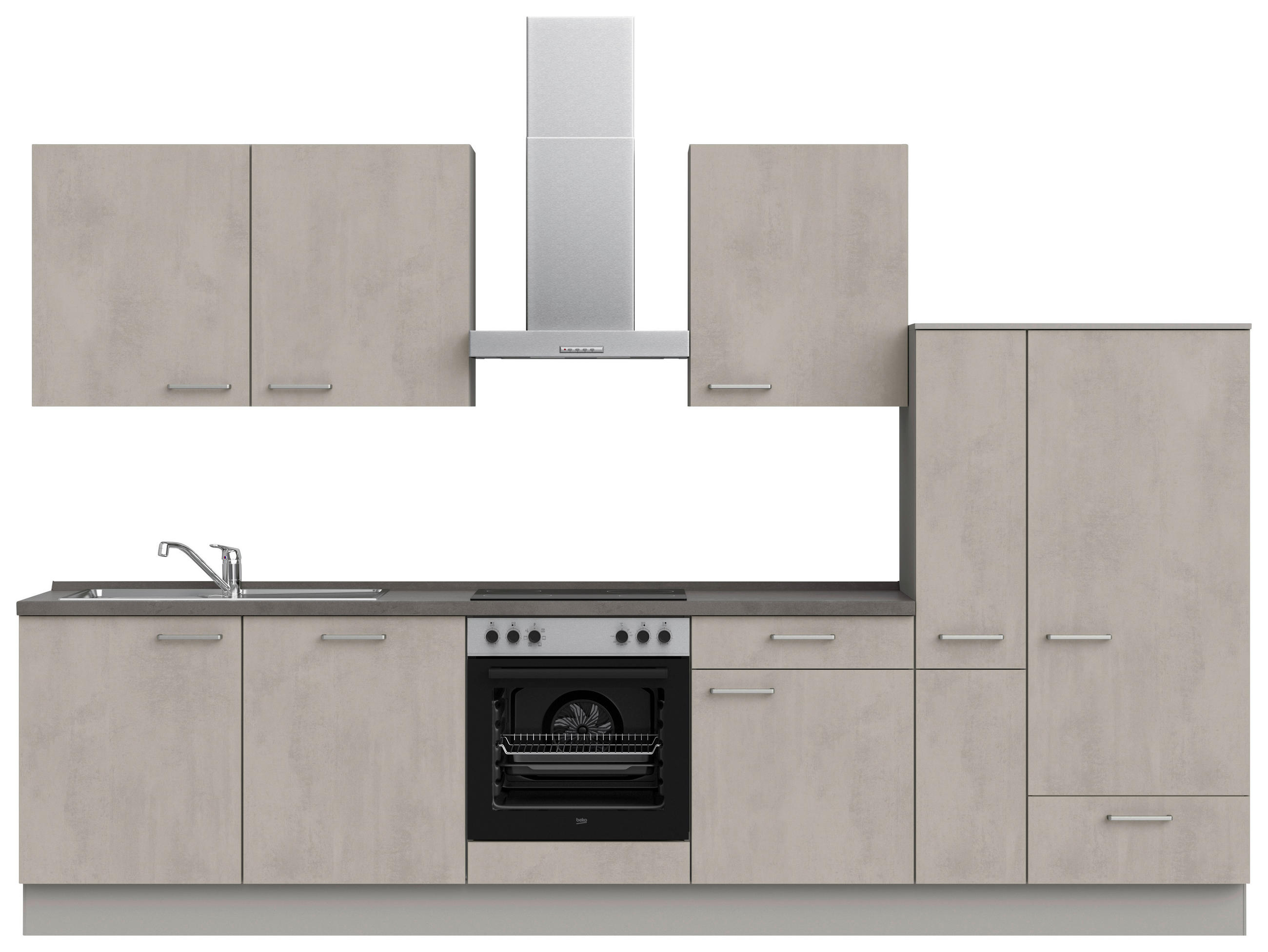 KÜCHENLEERBLOCK 330 cm   in Grau, Schieferfarben, Hellgrau  - Schieferfarben/Edelstahlfarben, MODERN, Holzwerkstoff/Metall (330cm) - Nobilia