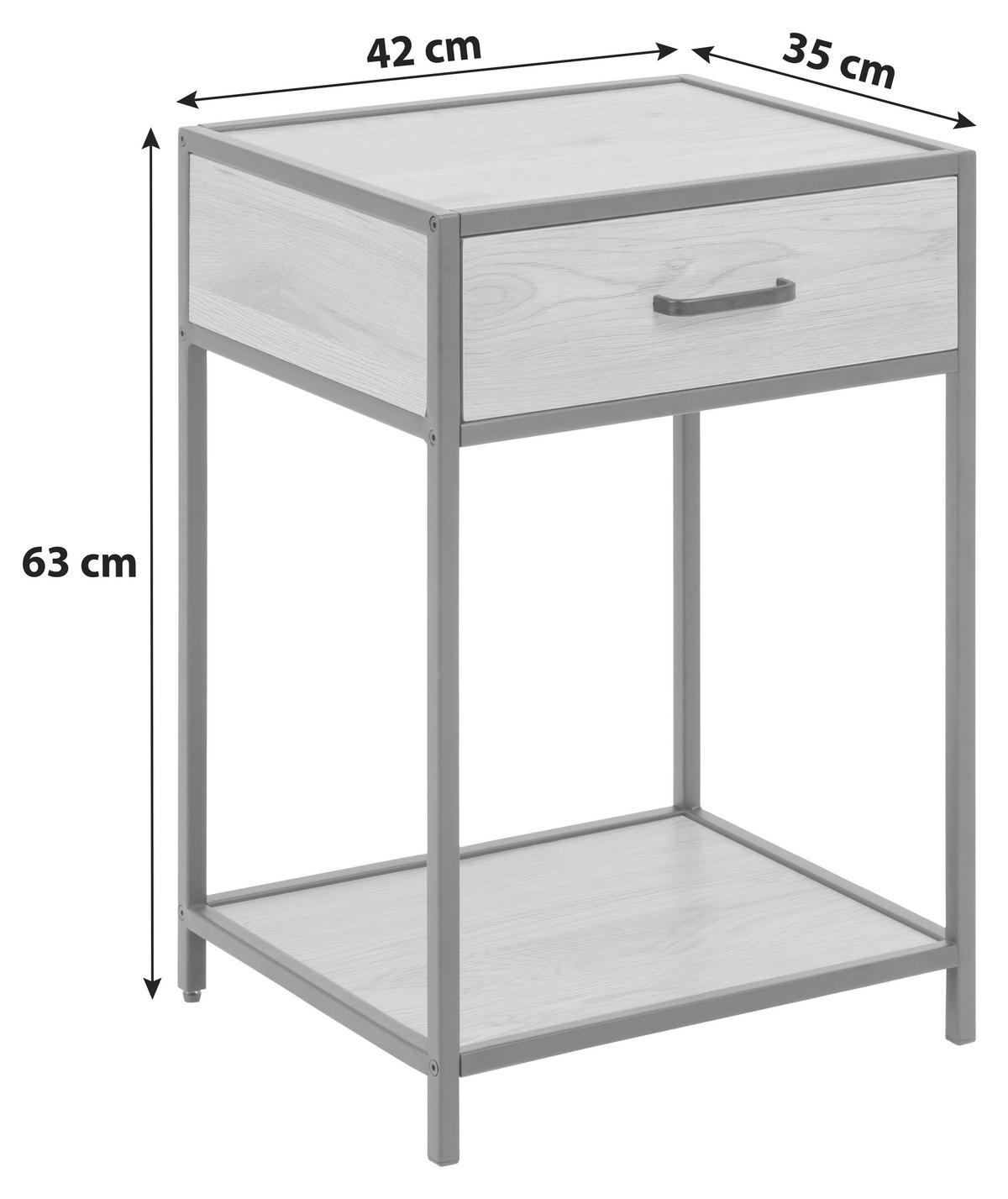 NACHTSCHRANK 42/63/35 cm  - Eschefarben/Schwarz, Design, Holzwerkstoff/Metall (42/63/35cm) - Carryhome