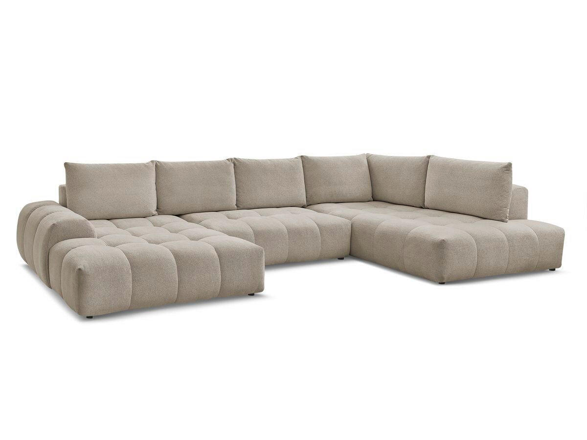 ECKSCHLAFSOFA EVEREST  mit Rücken echt, Armteil links, Armteil rechts Flachgewebe Taupe  - Taupe/Schwarz, MODERN, Kunststoff/Textil (423/212/90cm)