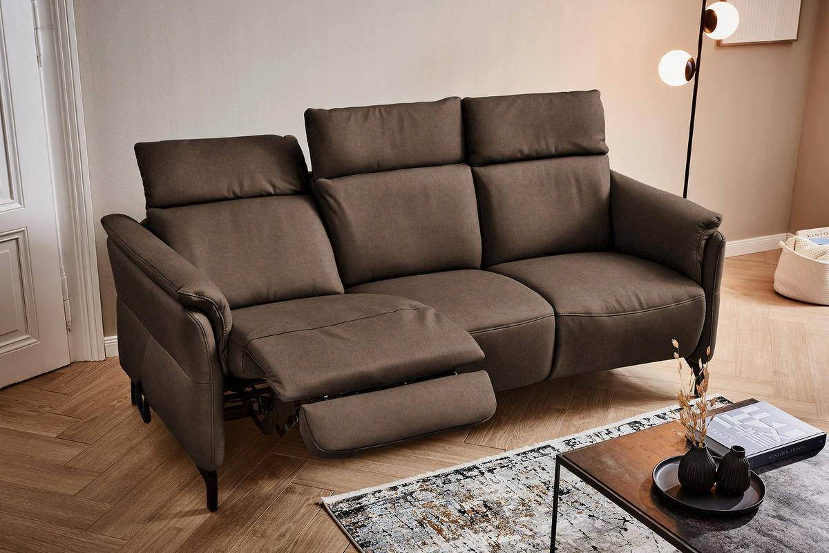 TRAPEZSOFA Echtleder Braun  - Schwarz/Braun, KONVENTIONELL, Leder/Metall (221/103/95cm) - Dieter Knoll