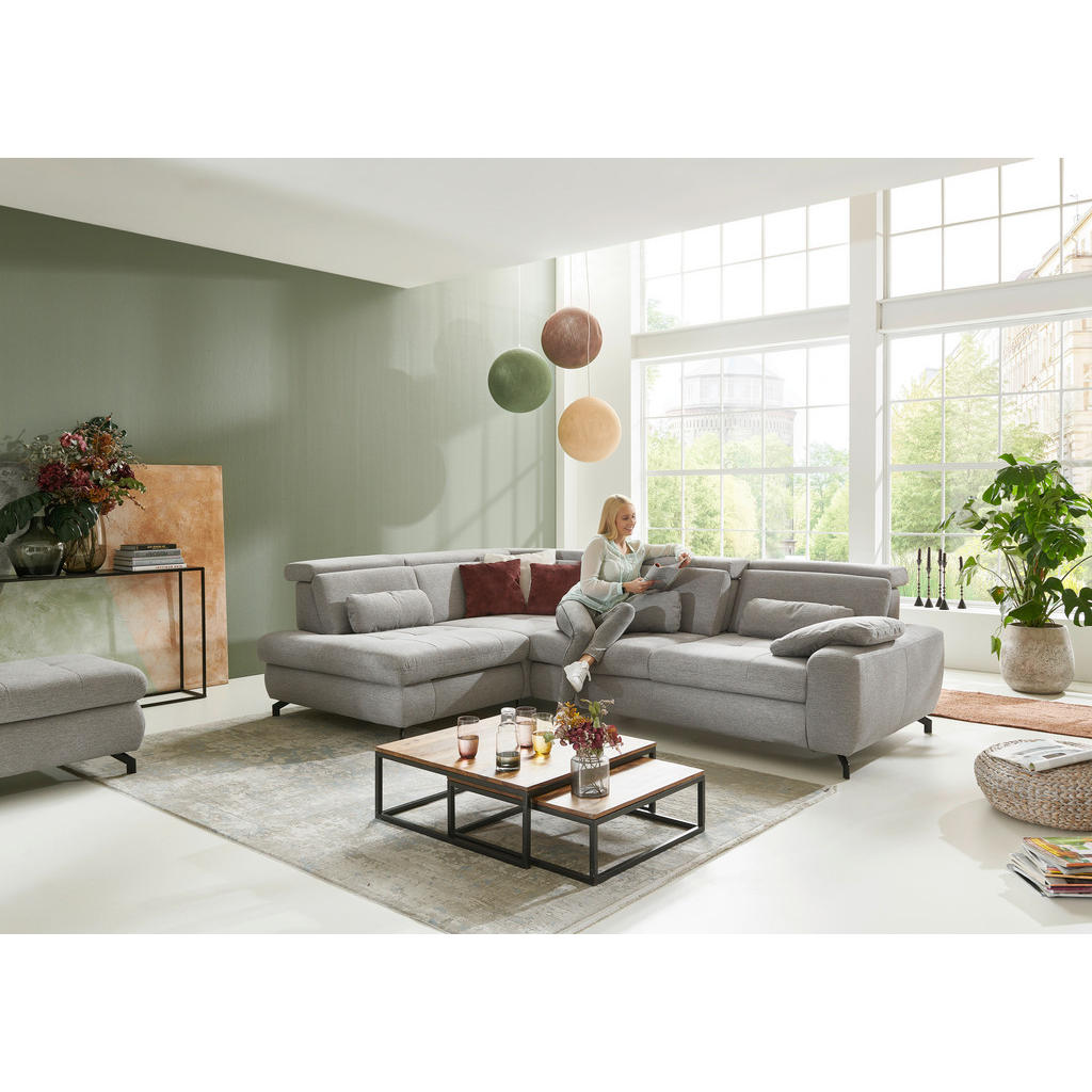 Thumbnail - Beldomo Style Ecksofa, Hellgrau, Textil, 3-Sitzer, Ottomane links, L-Form, 310x220 cm, Fußauswahl, seitenverkehrt erhält...