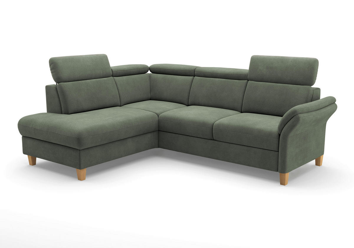 ECKSOFA GLENDALE E Dunkelgrün Flachgewebe  - Dunkelgrün/Eichefarben, KONVENTIONELL, Holz/Textil (193/247cm) - Sit & More
