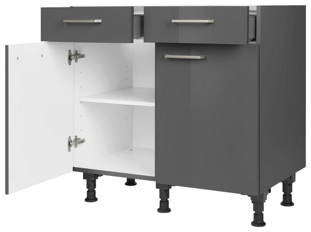 SCHUBKASTENUNTERSCHRANK 90/87/56 cm  in Schieferfarben  - Schieferfarben/Edelstahlfarben, MODERN, Holzwerkstoff/Metall (90/87/56cm) - Nobilia