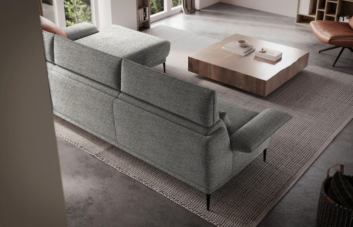 ECKSOFA in Bouclé Grau  330/186 cm  - Schwarz/Grau, Design, Textil/Metall (330/186cm) - Johann Jakob