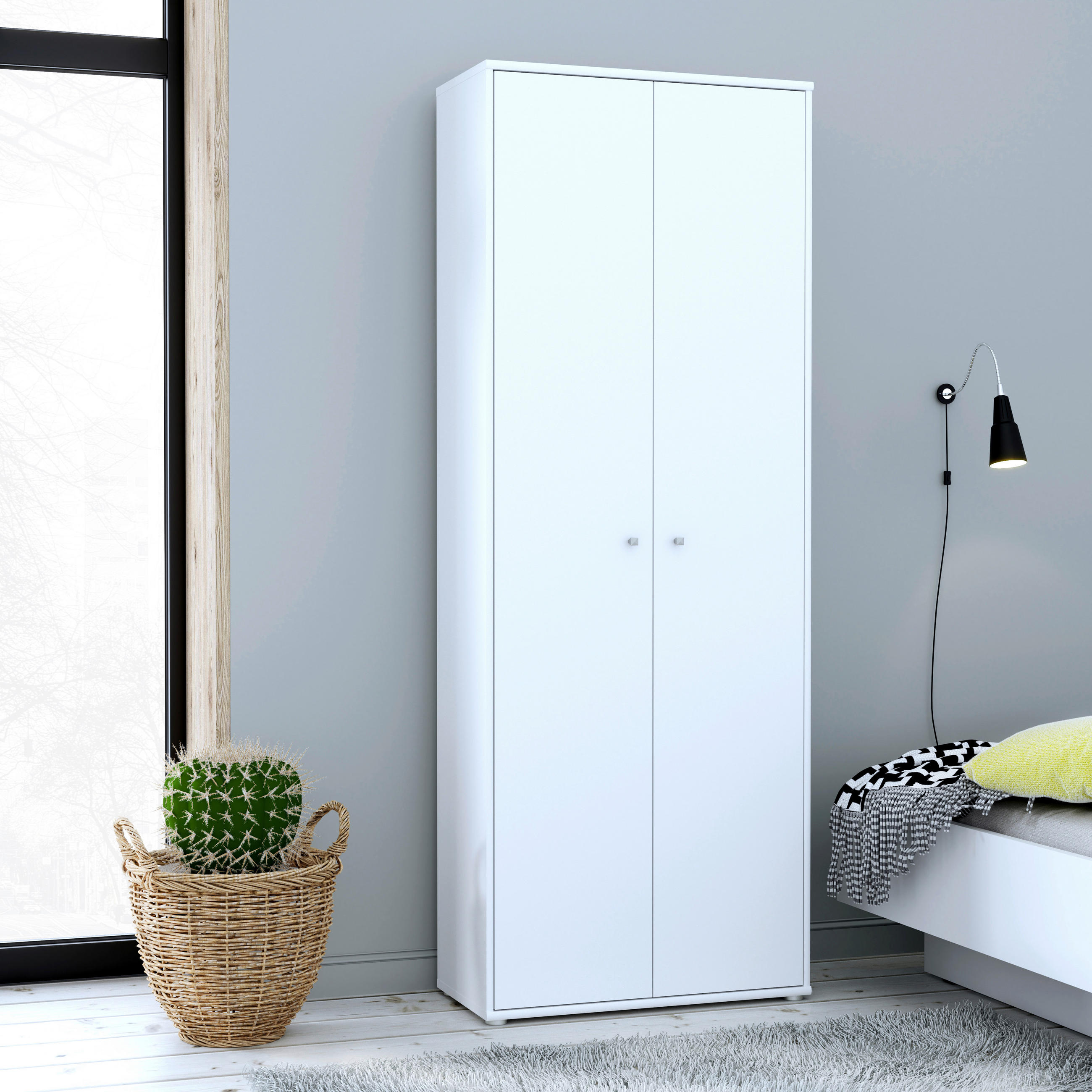 DREHTÜRENSCHRANK 2-türig Weiß - Alufarben/Weiß, Design, Holzwerkstoff (73,7/197,5/34,8cm)