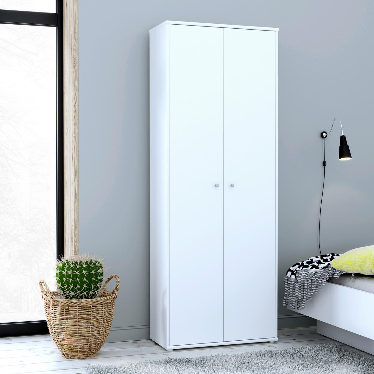 DREHTÜRENSCHRANK in Weiss  - Weiss/Alufarben, Design, Holzwerkstoff (73,7/197,5/34,8cm)