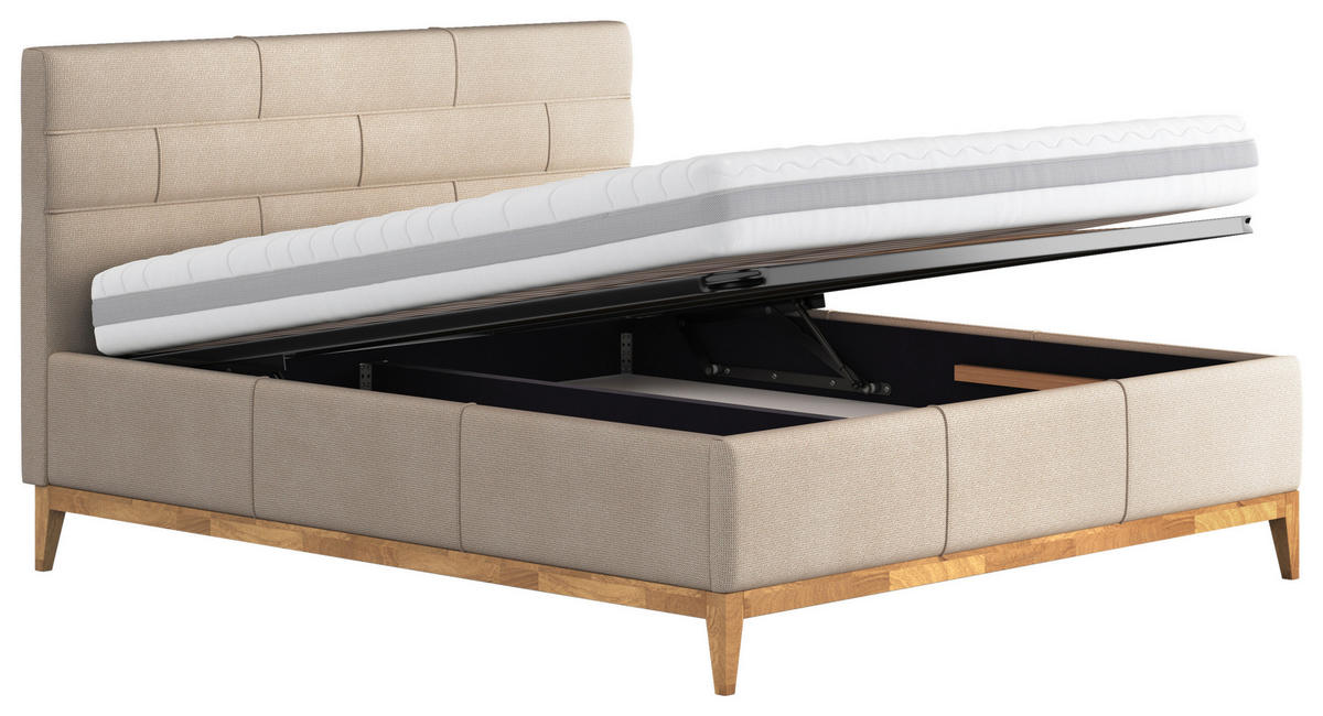 POLSTERBETT Lattenrost, Bettkasten, Matratzen 160/200 cm  in Beige  - Eichefarben/Anthrazit, MODERN, Holz/Holzwerkstoff (160/200cm) - MID.YOU