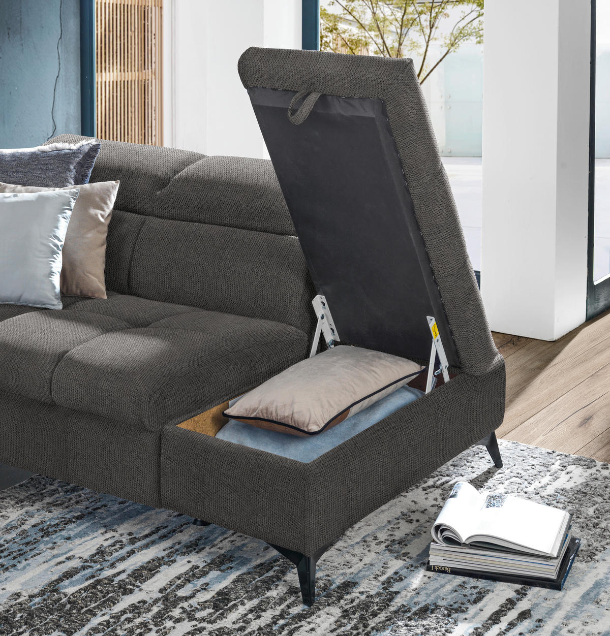 ECKSOFA mit Funkion Grau Mikrofaser  - Schwarz/Grau, Design, Kunststoff/Textil (279/210cm) - Stylife