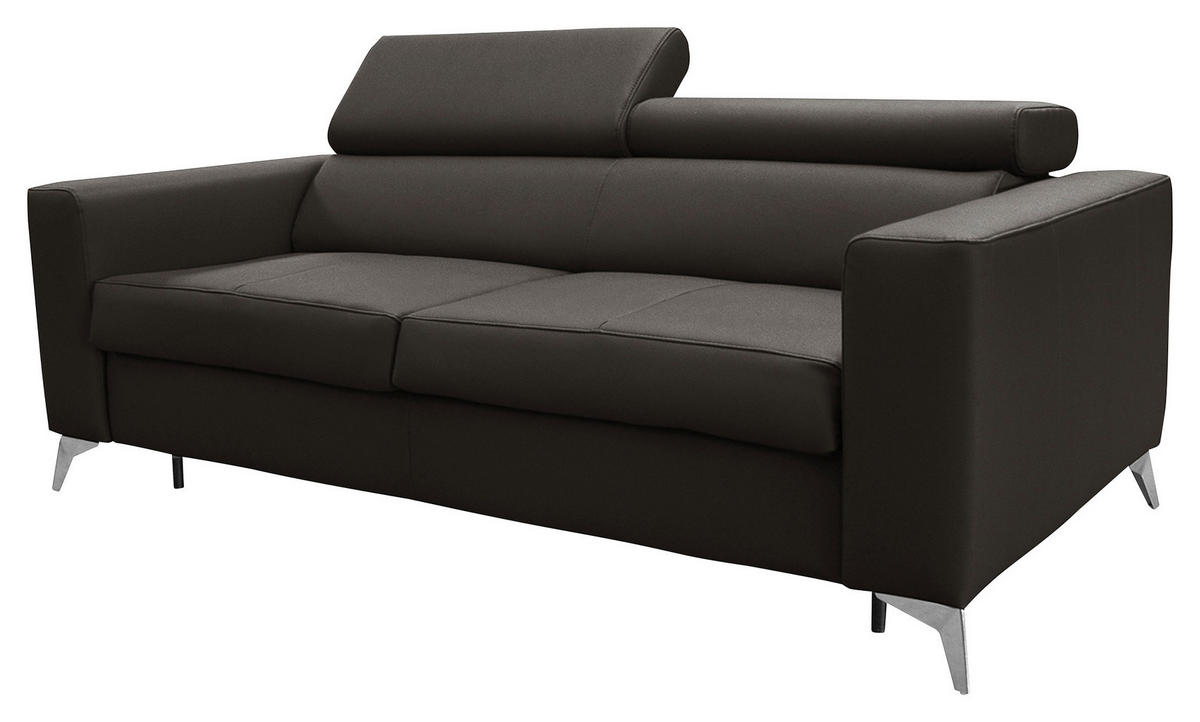 SCHLAFSOFA Dunkelbraun Echtleder Lederlook  - Dunkelbraun/Silberfarben, Design, Leder/Textil (206/95/101cm) - Livetastic