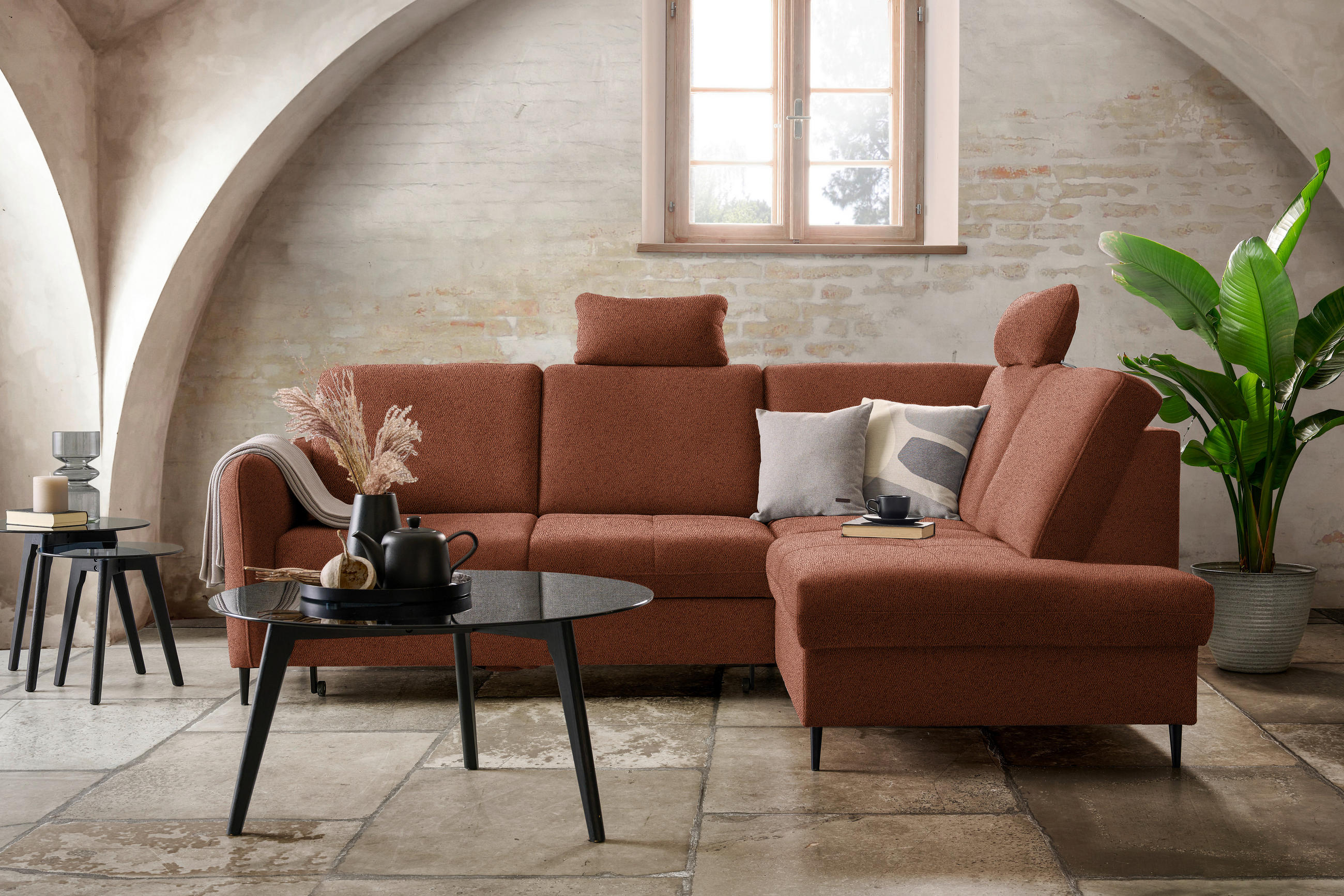 ECKSOFA Rostfarben Chenille  - Rostfarben/Schwarz, MODERN, Holz/Textil (241/184cm) - Carryhome