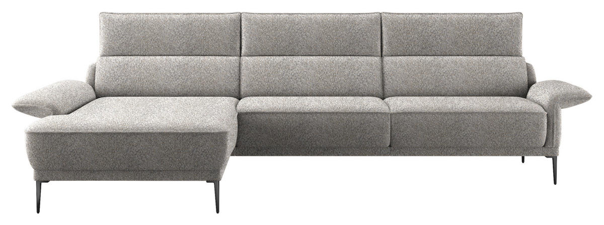 ECKSOFA in Bouclé Hellgrau  - Hellgrau/Schwarz, Modern, Textil/Metall (186/330cm) - Johann Jakob