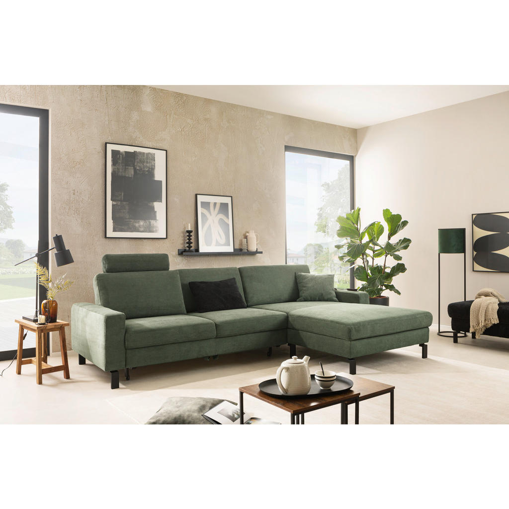 Thumbnail - Pure Home Lifestyle Ecksofa, Olivgrün, Textil, 4-5-Sitzer, Ottomane links, L-Form, 298x185-209 cm, Goldenes M, Dgm, Fußa...