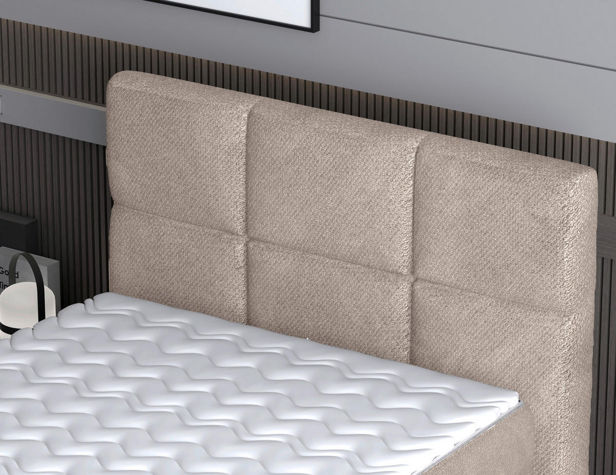 BOXSPRINGBETT 120/200 cm,  in Beige, Matratze, Topper, motorische Verstellbarkeit, Fernbedienung, H3 = fest  - Beige/Schwarz, KONVENTIONELL, Holz/Kunststoff (120/200cm) - Chameo