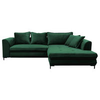 ECKSCHLAFSOFA  mit Armteil rechts, Rücken echt Velours Grün  - Schwarz/Grün, Design, Textil/Metall (277/187cm) - Livetastic
