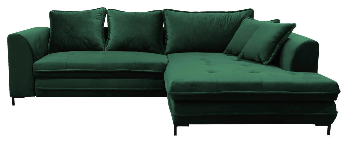 ECKSCHLAFSOFA  mit Armteil rechts, Rücken echt Velours Grün  - Schwarz/Grün, Design, Textil/Metall (277/187cm) - Livetastic
