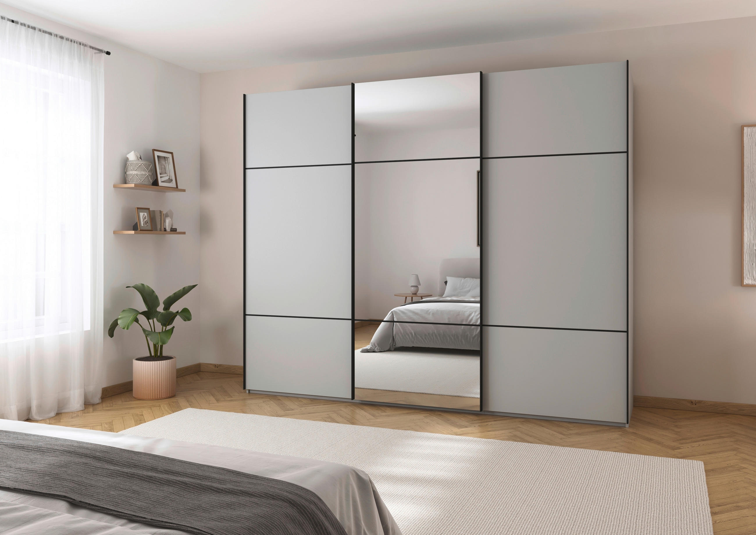 SCHWEBETÜRENSCHRANK in Grau  - Schwarz/Grau, Konventionell, Glas/Holzwerkstoff (301/223/68cm) - Novel