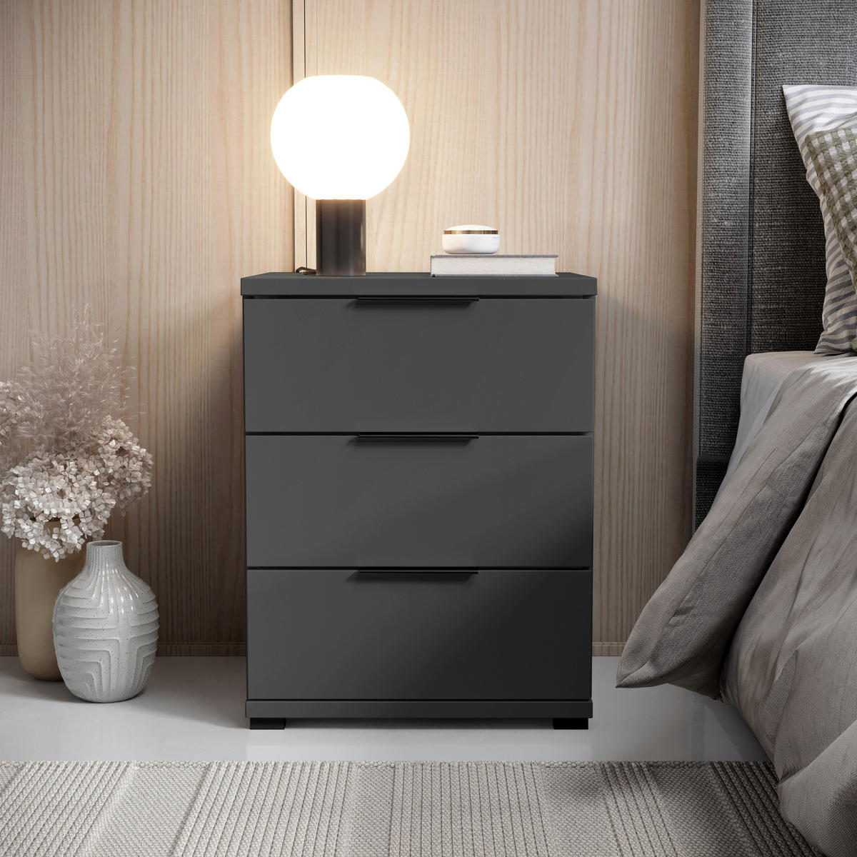 NACHTSCHRANK 46/61/42 cm  - Schwarz/Graphitfarben, KONVENTIONELL, Holzwerkstoff/Kunststoff (46/61/42cm) - Boxxx