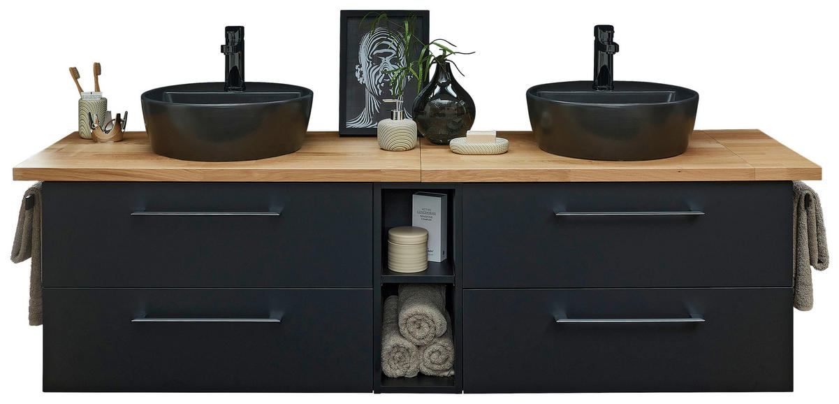 TVÄTTSTÄLL MED KOMMOD 182 cm  - kromfärg/svart, Design, trämaterial/glas (182cm) - Sadena