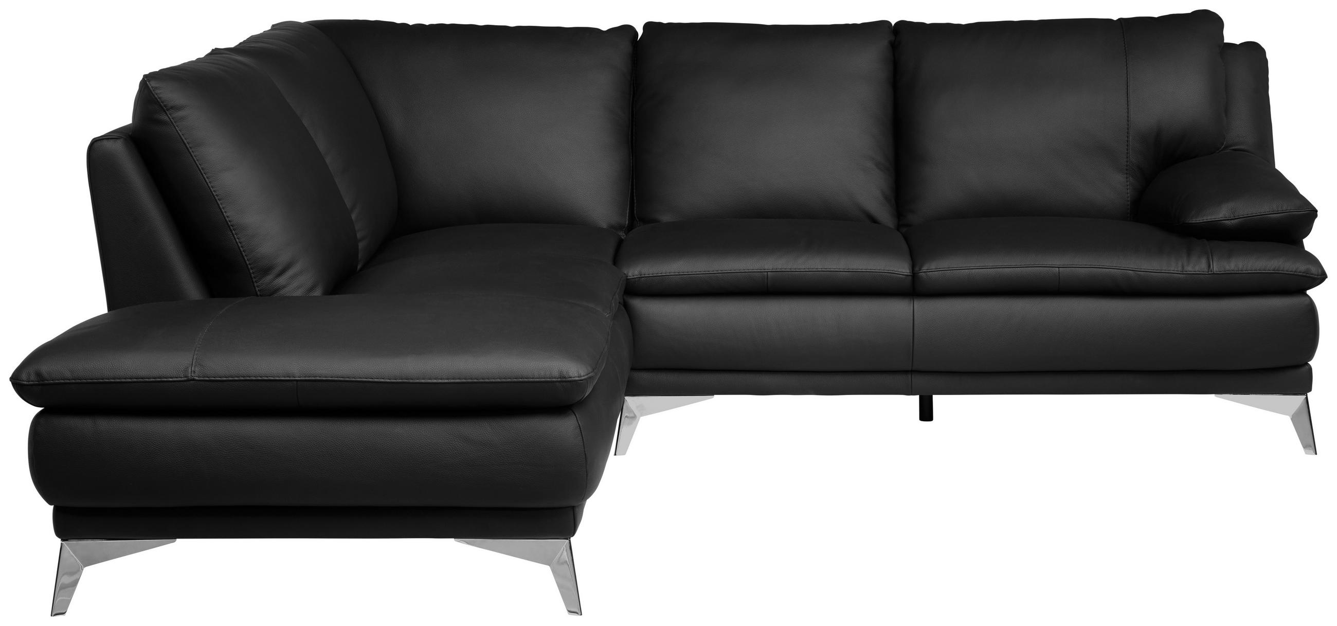 ECKSOFA Schwarz Echtleder  - Chromfarben/Schwarz, Design, Leder/Metall (224/252cm) - Novel
