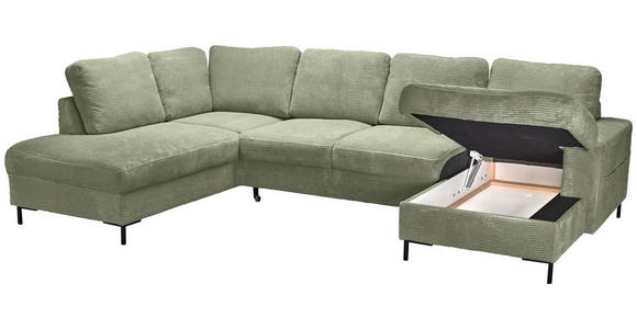 WOHNLANDSCHAFT Salbeigrün Cord  - Salbeigrün/Schwarz, KONVENTIONELL, Textil/Metall (197/303/148cm) - Carryhome