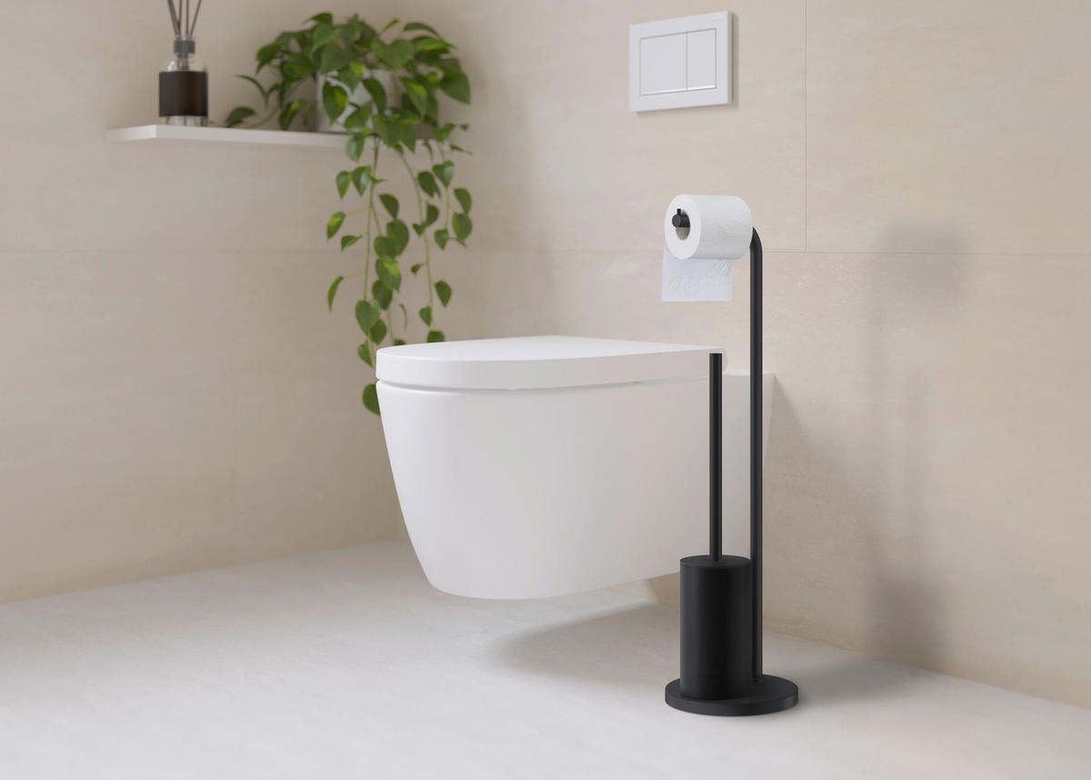 STOJALO ZA WC-ŠČETKO IN PAPIR - črna, Konvencionalno, kovina/umetna masa (17/60/17cm) - Smedbo