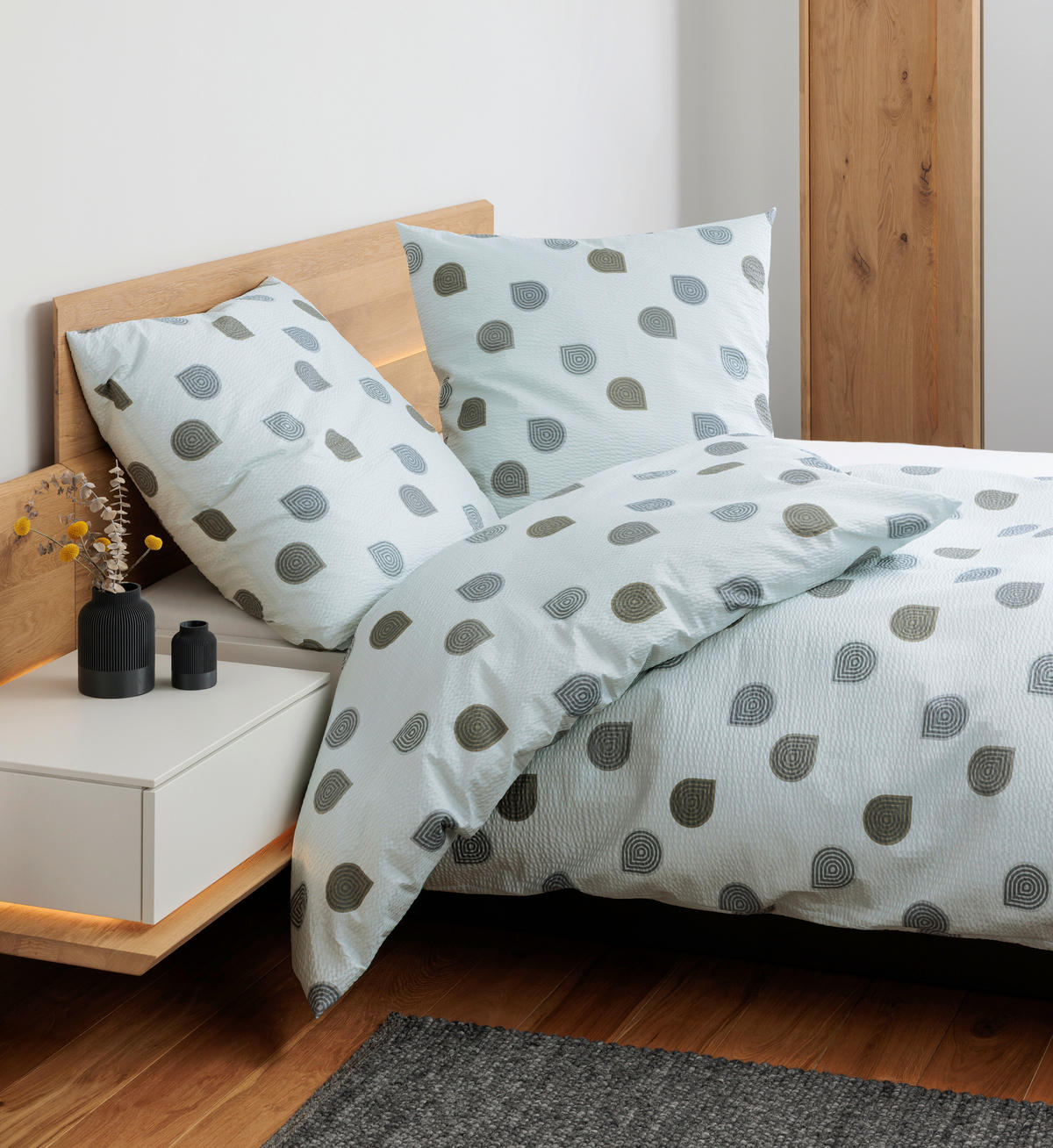 BETTWÄSCHE Seersucker 155/200 cm  - Salbeigrün, Design, Textil (155/200cm) - Janine