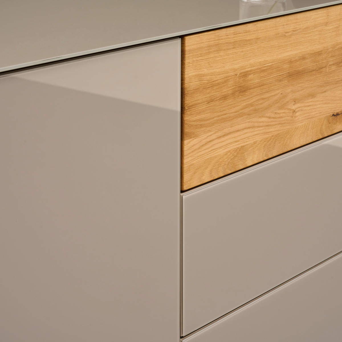 TV-SZEKRÉNY 207/69/42 cm  - tölgyfa/taupe, Design, faalapú anyag/Üveg (207/69/42cm) - Novel