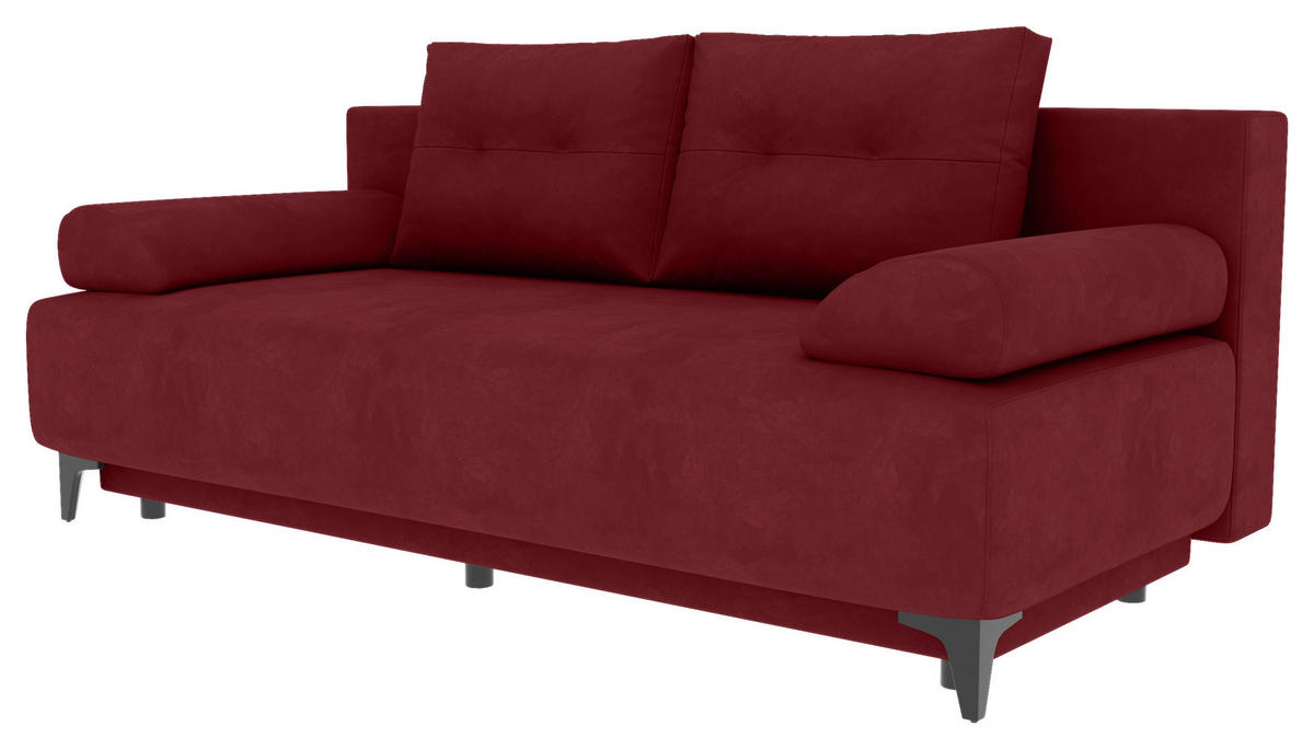 SCHLAFSOFA  mit Liegefunktion Velours Weinrot  - Weinrot/Schwarz, KONVENTIONELL, Textil/Metall (200/98/90cm) - Carryhome