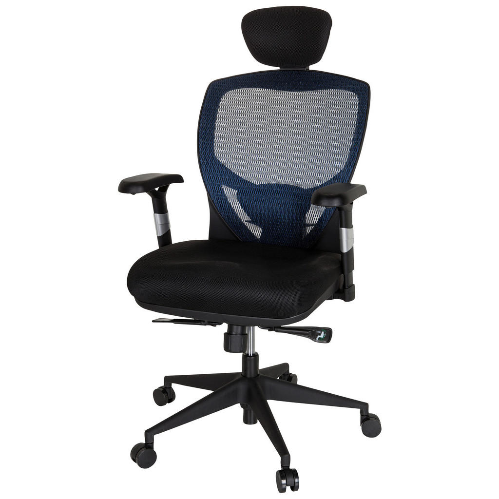 Thumbnail - Mid.you Drehstuhl, Blau, Schwarz, Kunststoff, Textil, Drehkreuz, 66x117x65 cm, Sitzfläche 360° drehbar, ergonomische Rüc...
