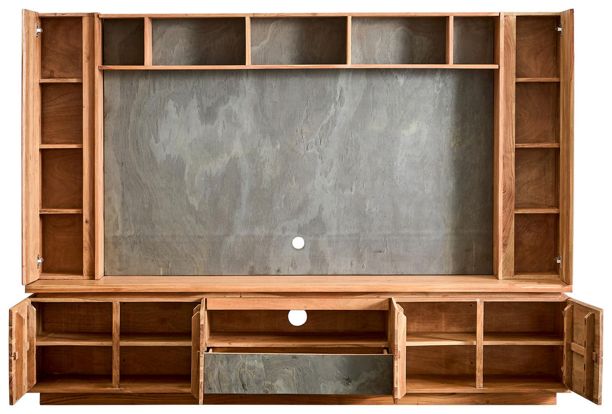 WOHNWAND 4-teilig  in Grau, Akaziefarben  240/173/40 cm  - Akaziefarben/Grau, KONVENTIONELL, Holz/Stein (240/173/40cm) - Livetastic