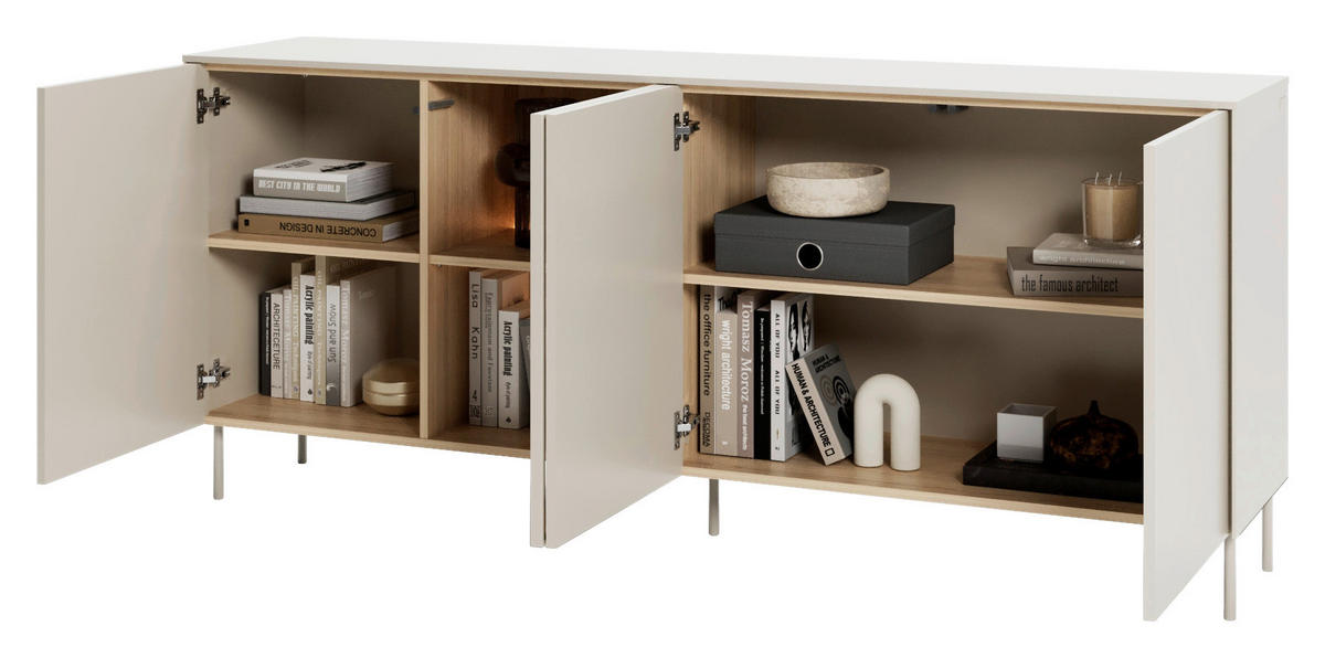 SIDEBOARD 195/83/41 cm Eichefarben, Kaschmir  195/83/41 cm  - Kaschmir/Eichefarben, MODERN, Glas/Holzwerkstoff (195/83/41cm) - Carryhome
