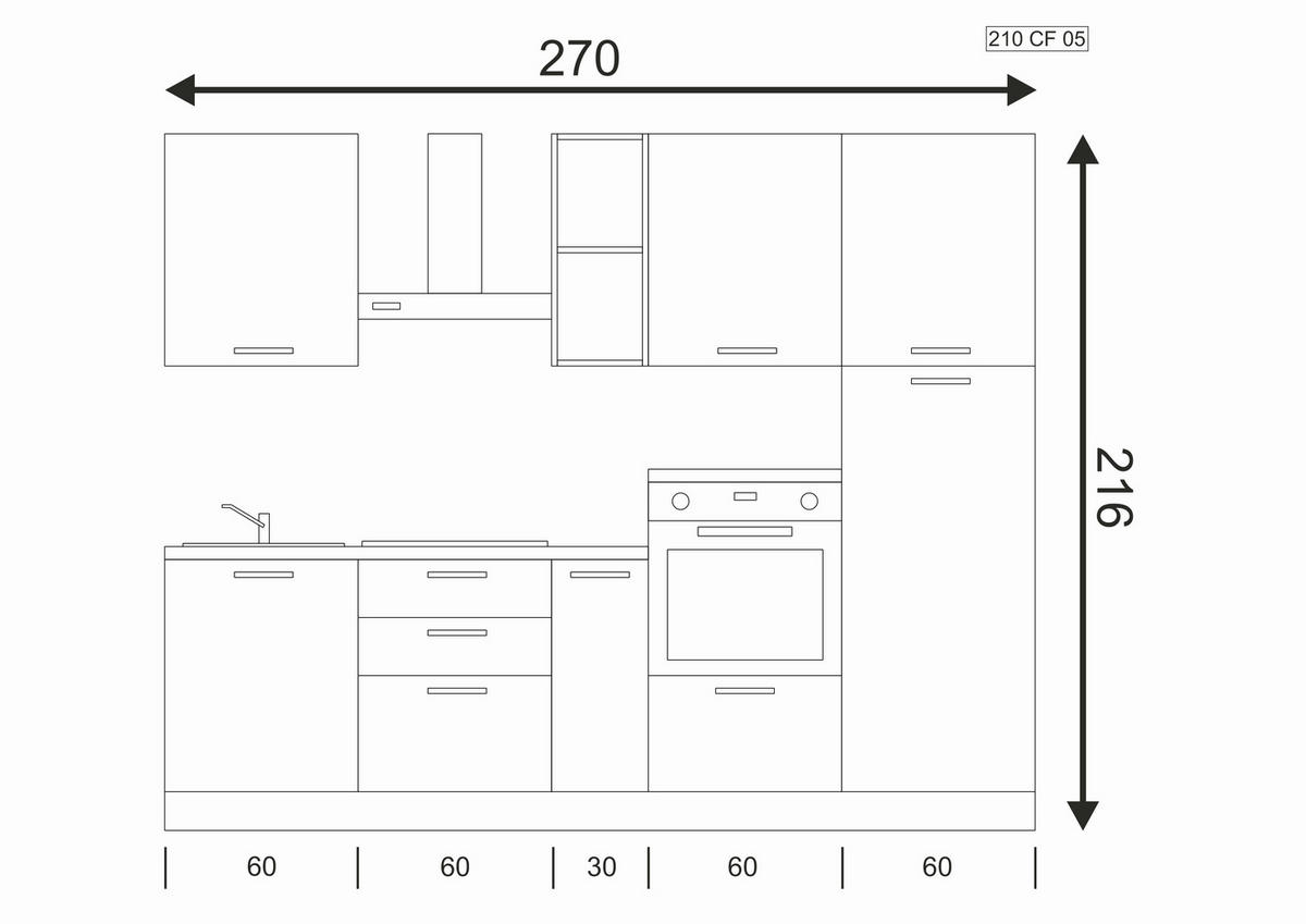 KÜCHENBLOCK 270 cm   in Eukalyptusholzfarben  - Eukalyptusholzfarben/Alufarben, LIFESTYLE, Holzwerkstoff/Kunststoff (270cm) - MID.YOU
