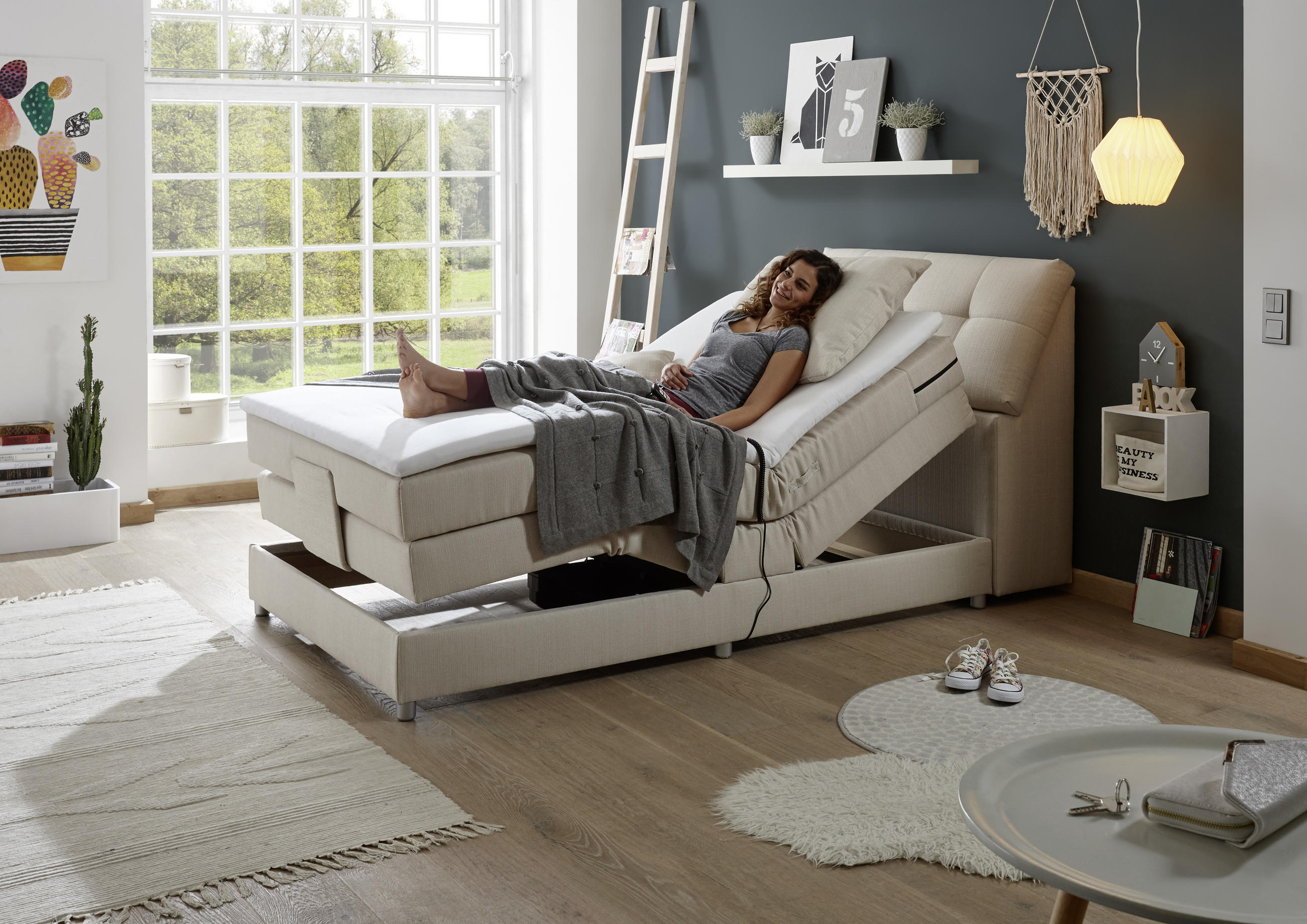 BOXSPRINGBETT 120/200 cm in Creme - Silberfarben/Creme, Design, Kunststoff/Textil (120/200cm) - Esposa